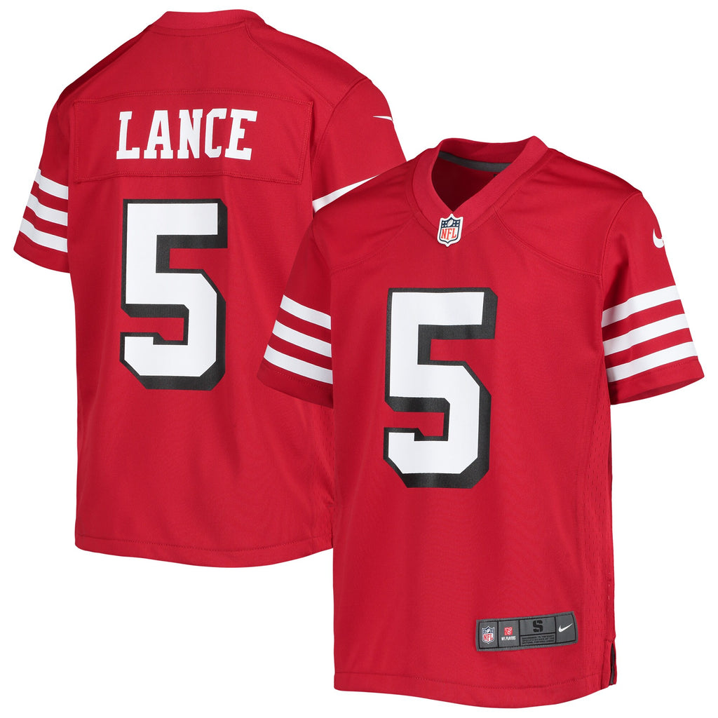 trey lance san francisco 49ers nike youth game jersey scarlet 4228 liqkw