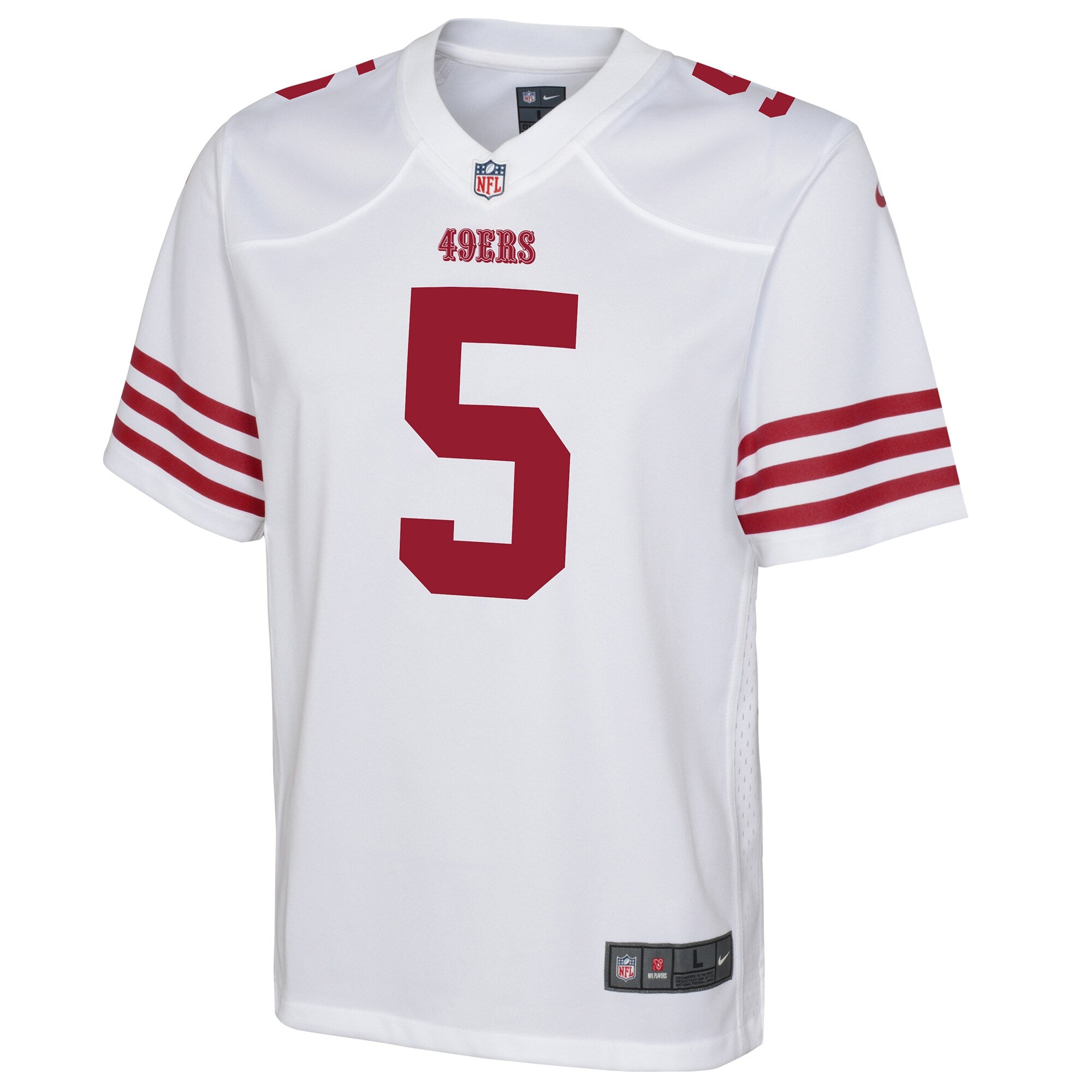 trey lance san francisco 49ers nike youth game jersey white 5876 q7en2